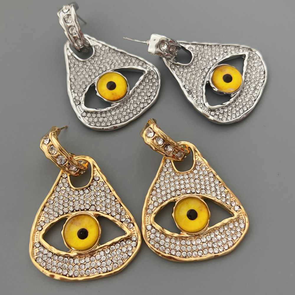 Yellow evil eye chunky earrings