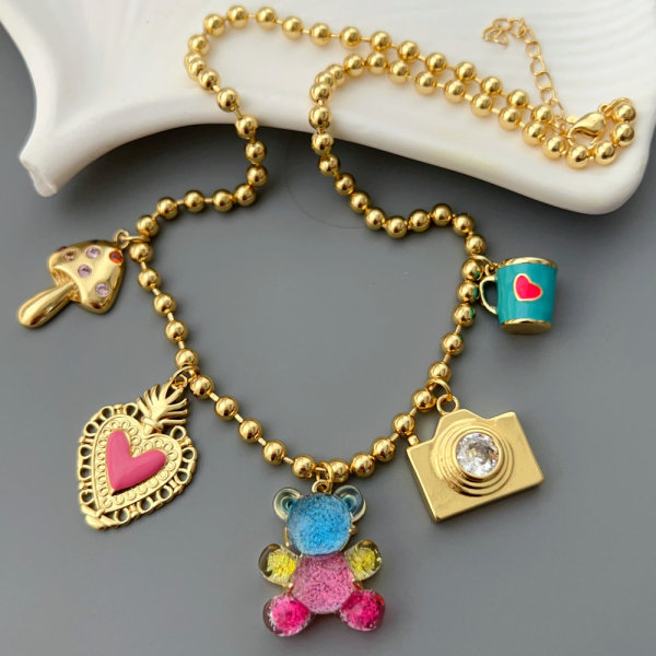Bear charm beaded necklace