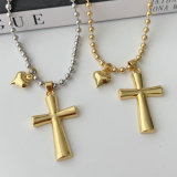 Cross pendant beaded dot chain necklace