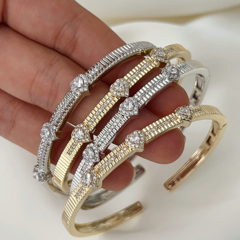 Pave zircon heart cuff