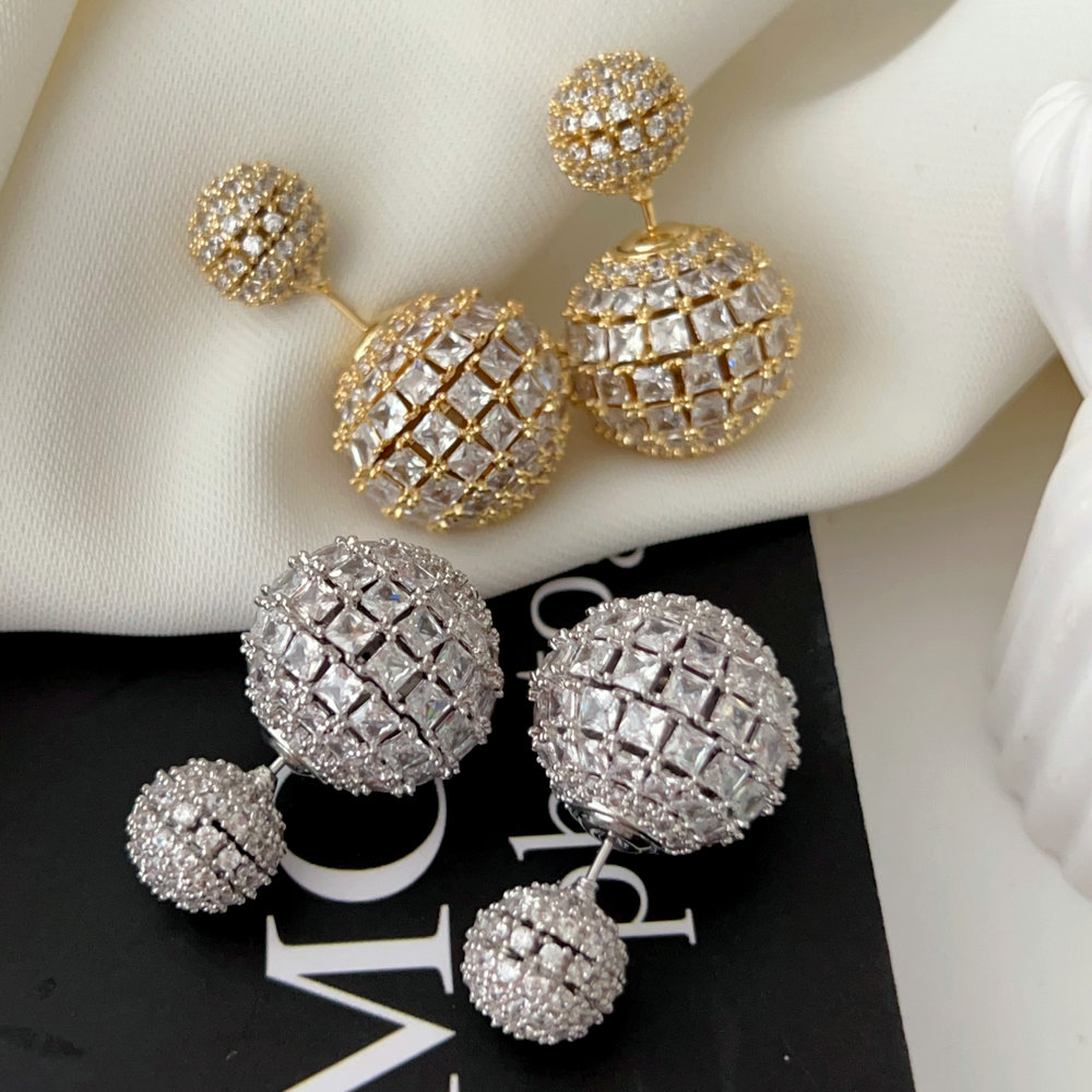 Pave zircon ball earrings