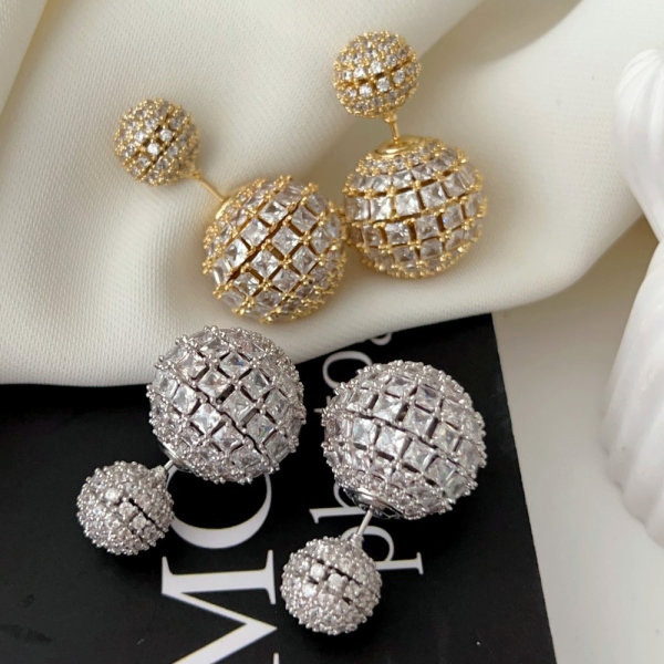 Pave zircon ball earrings