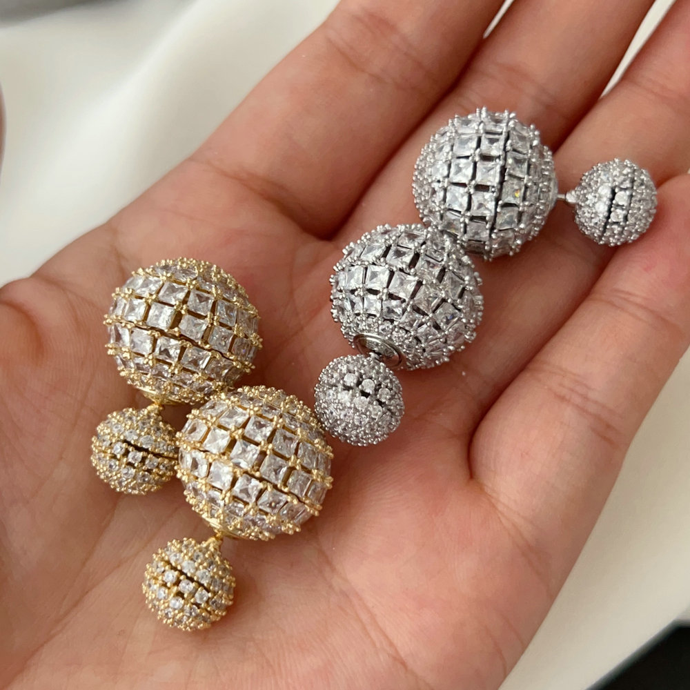 Pave zircon ball earrings