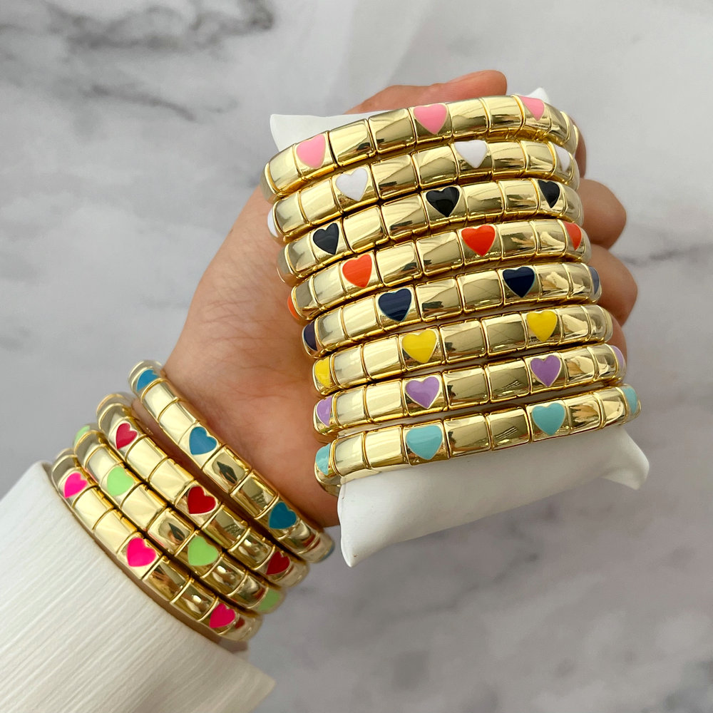 Enamel heart bracelet