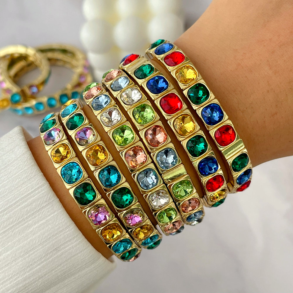 Colorful fashion square charm elastic bracelet