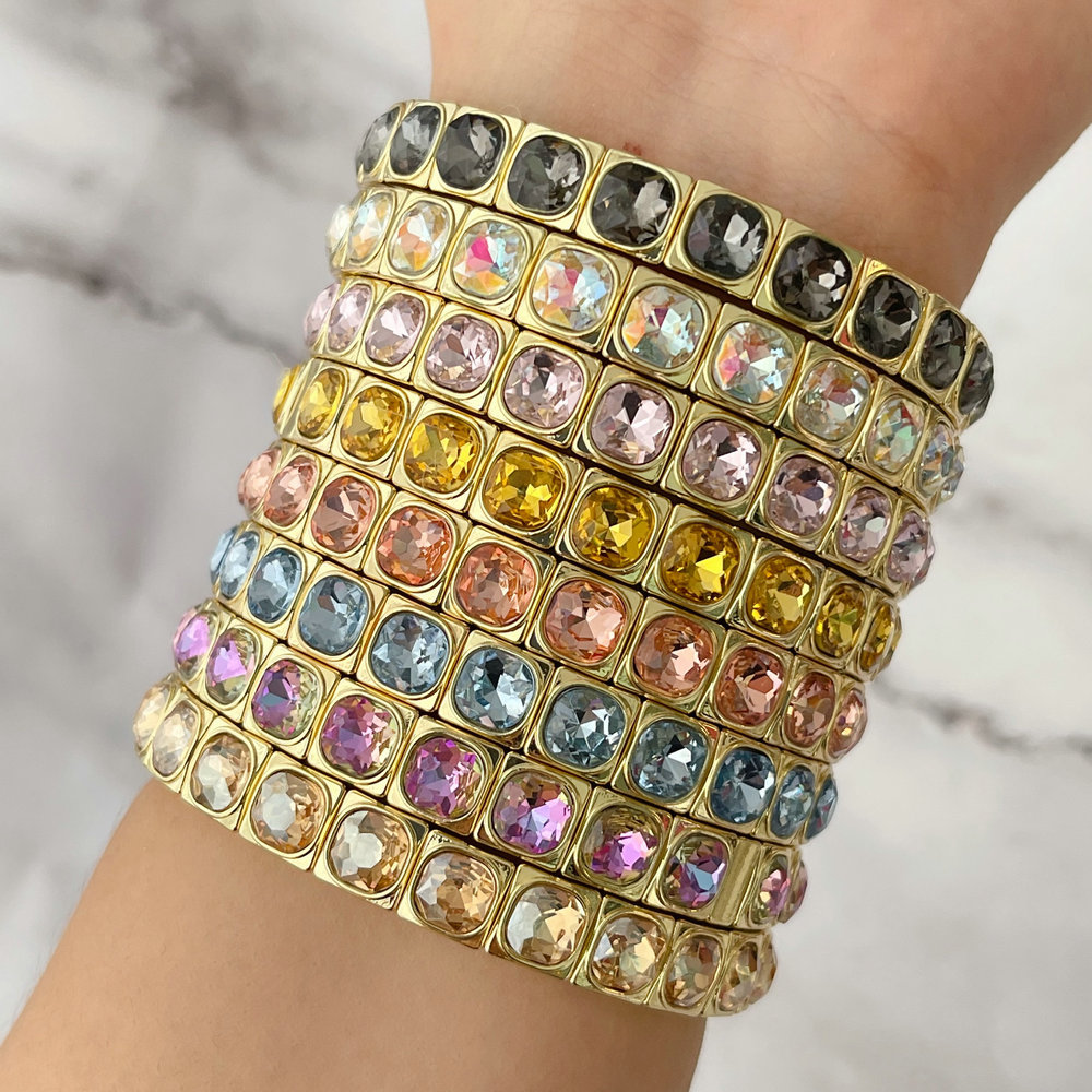 Colorful fashion square charm elastic bracelet