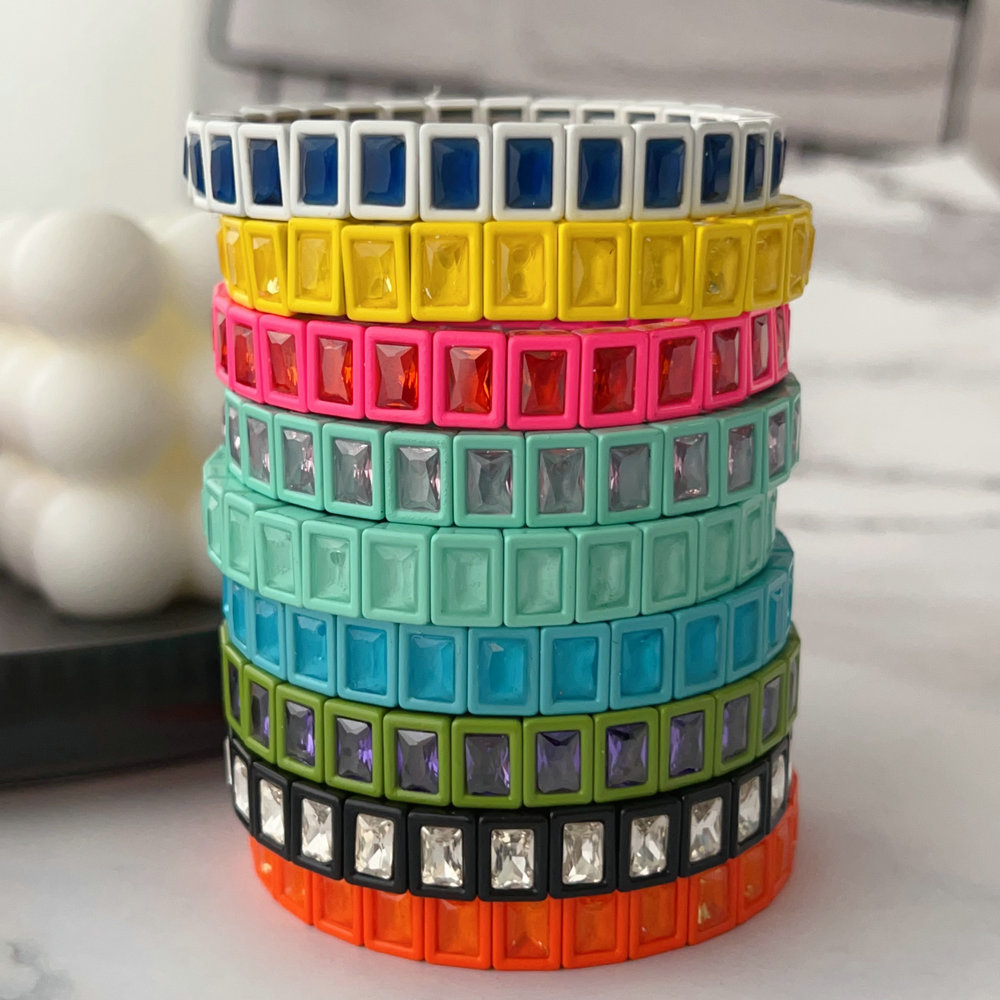 Fashion square charm elastic bracelet