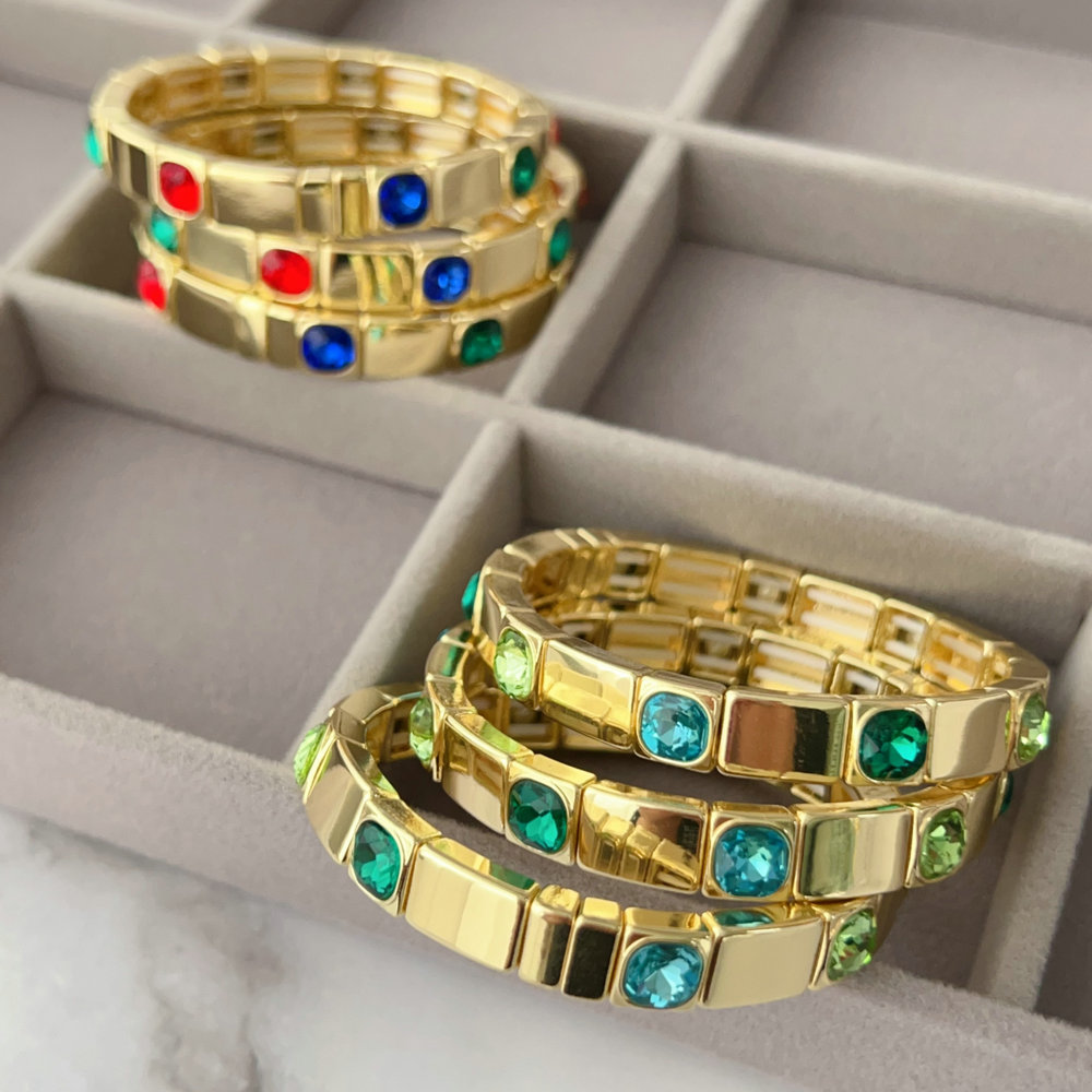 Fashion square charm elastic bracelet