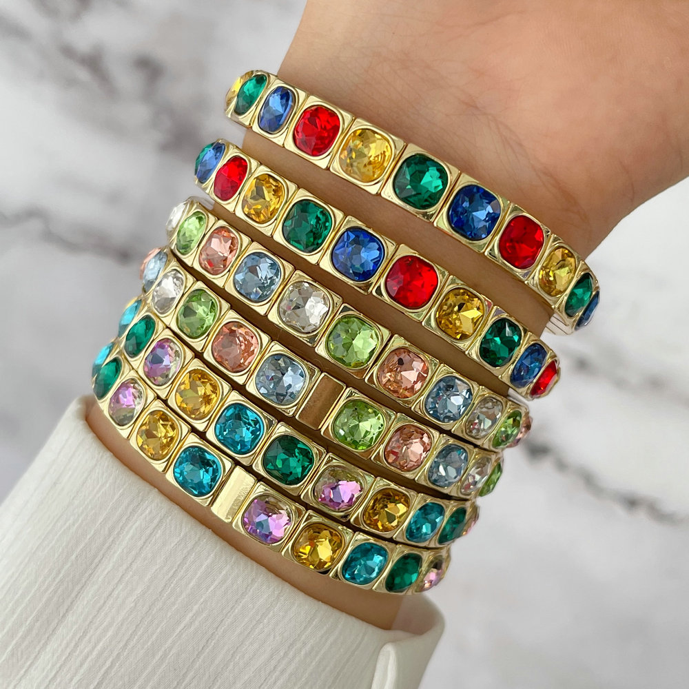 Colorful fashion square charm elastic bracelet