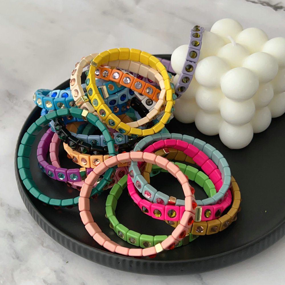 Fashion square charm elastic bracelet