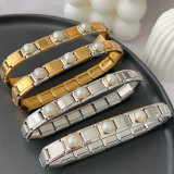 Pearl sqaure charm elastic bracelet