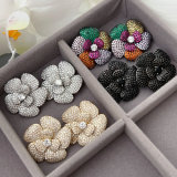 Pave zircon flower earrings
