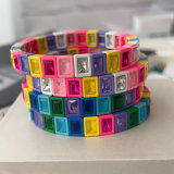 Fashion square charm elastic bracelet