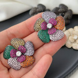 Pave zircon flower earrings
