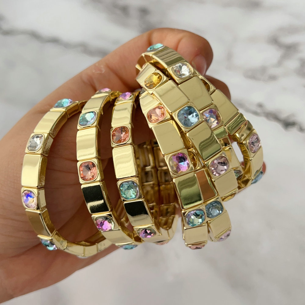 Fashion square charm elastic bracelet