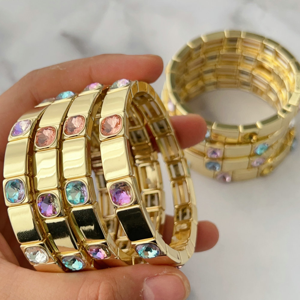 Fashion square charm elastic bracelet