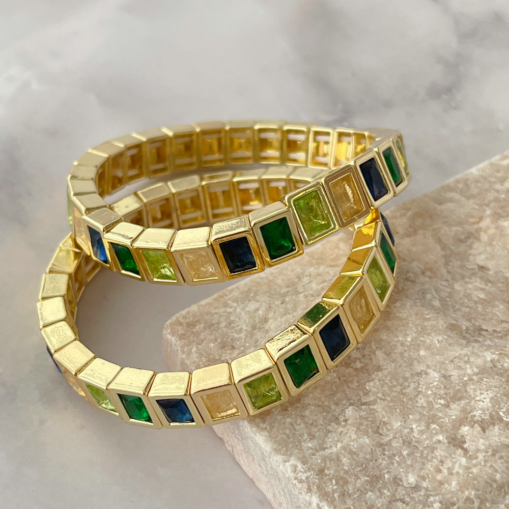 Colorful fashion square charm elastic bracelet
