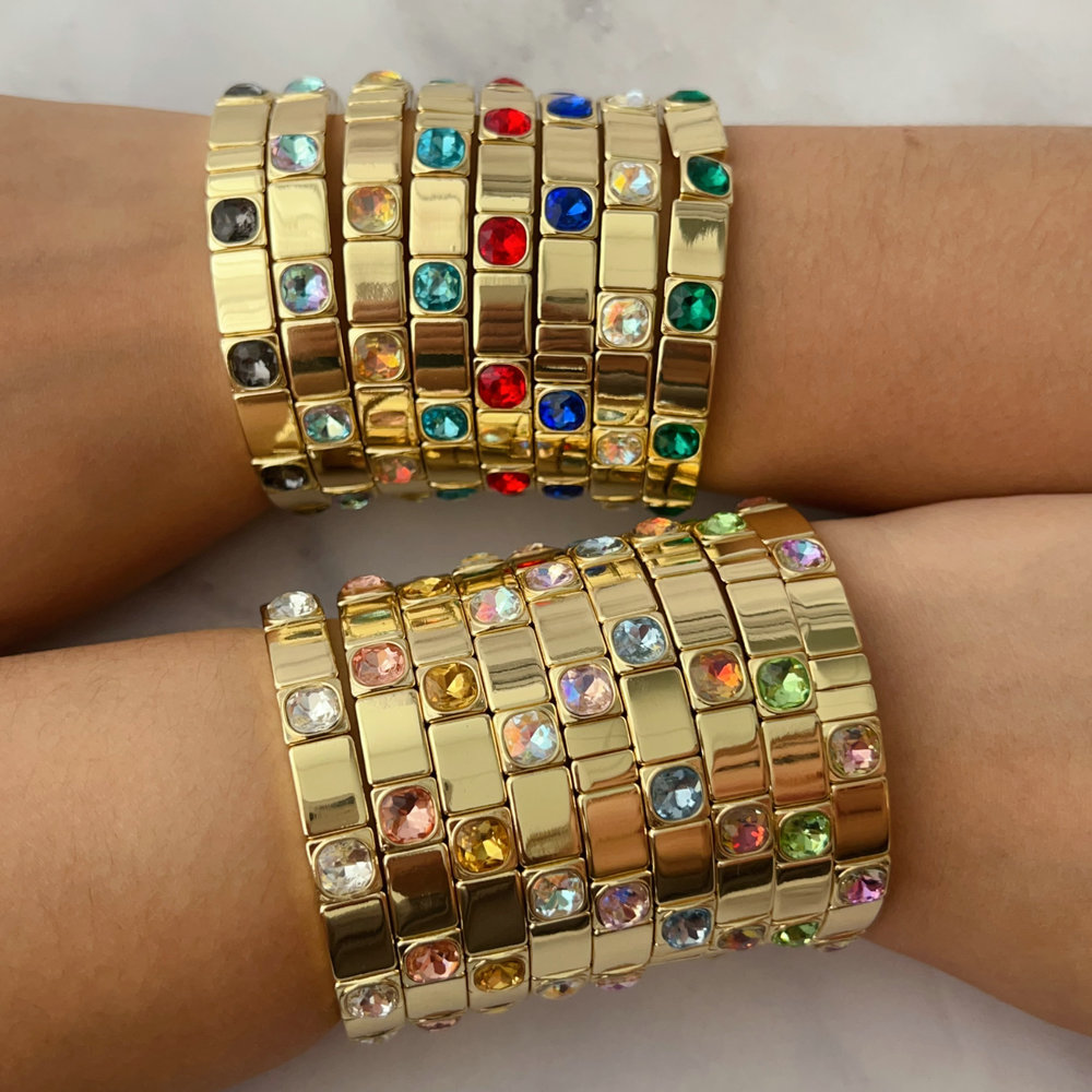 Fashion square charm elastic bracelet