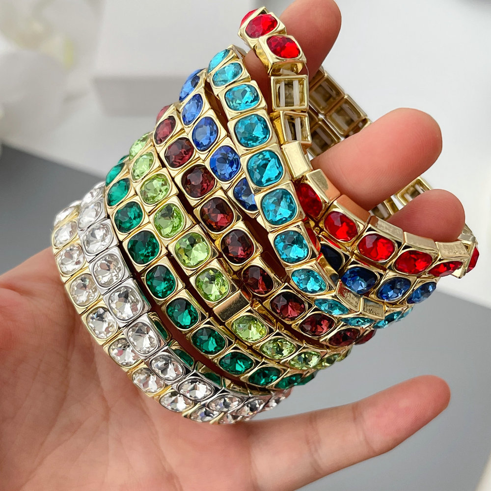 Colorful fashion square charm elastic bracelet