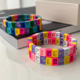 Fashion square charm elastic bracelet