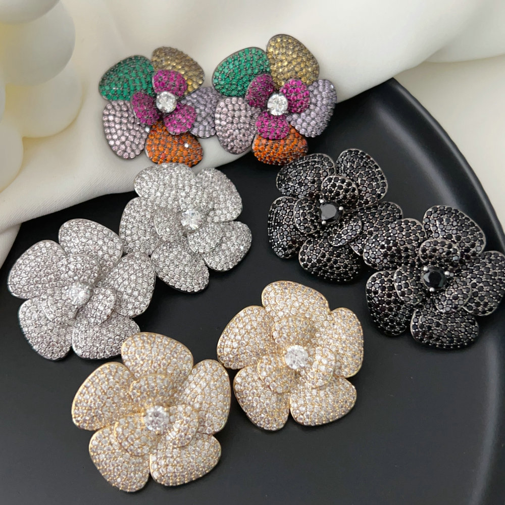 Pave zircon flower earrings