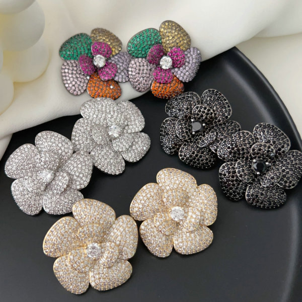 Pave zircon flower earrings