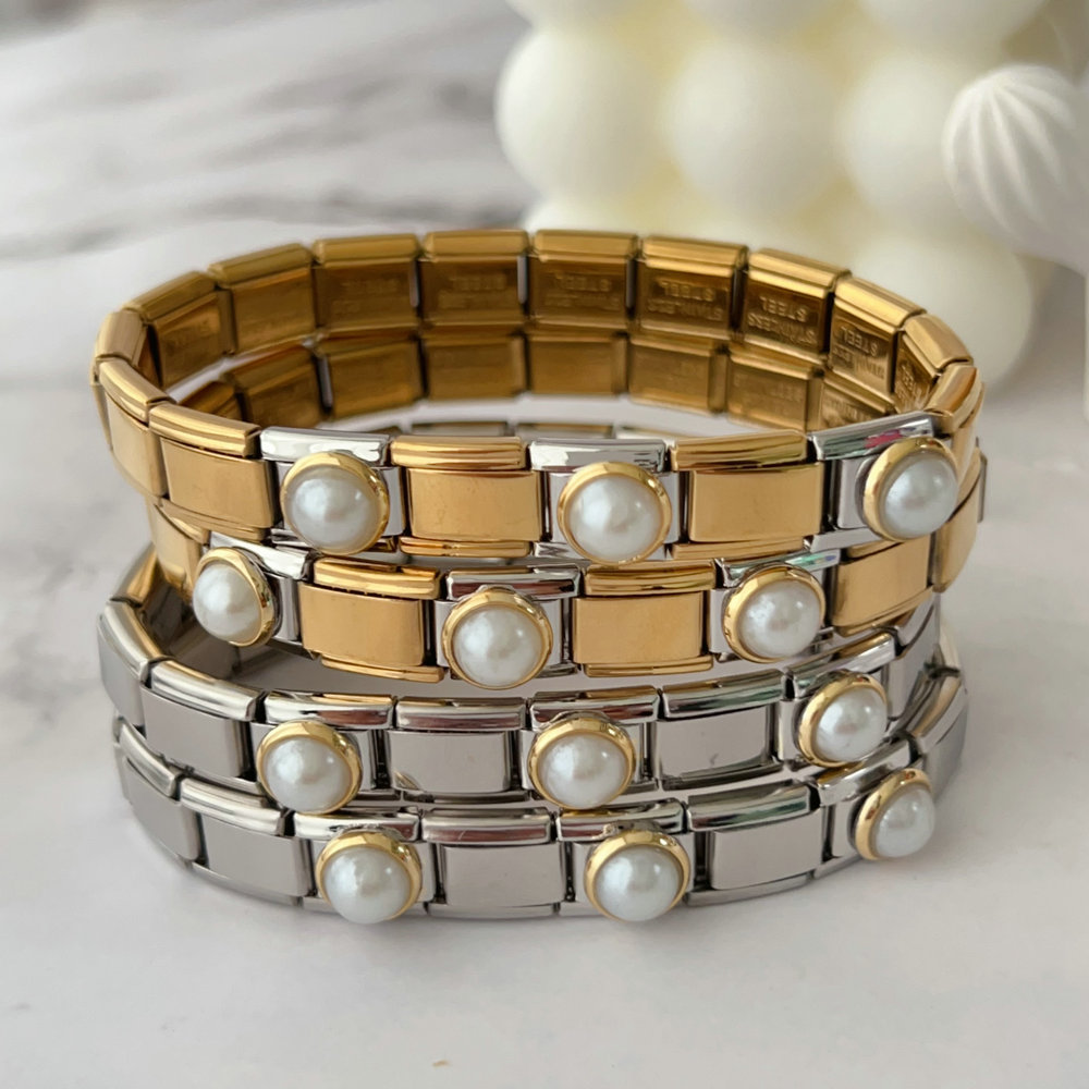 Pearl sqaure charm elastic bracelet