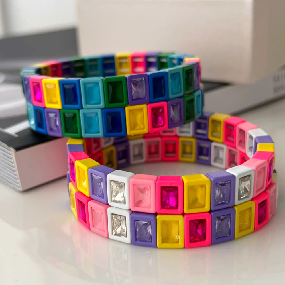 Fashion square charm elastic bracelet