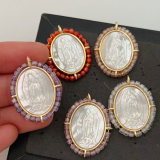 Gemstone shell oval charm
