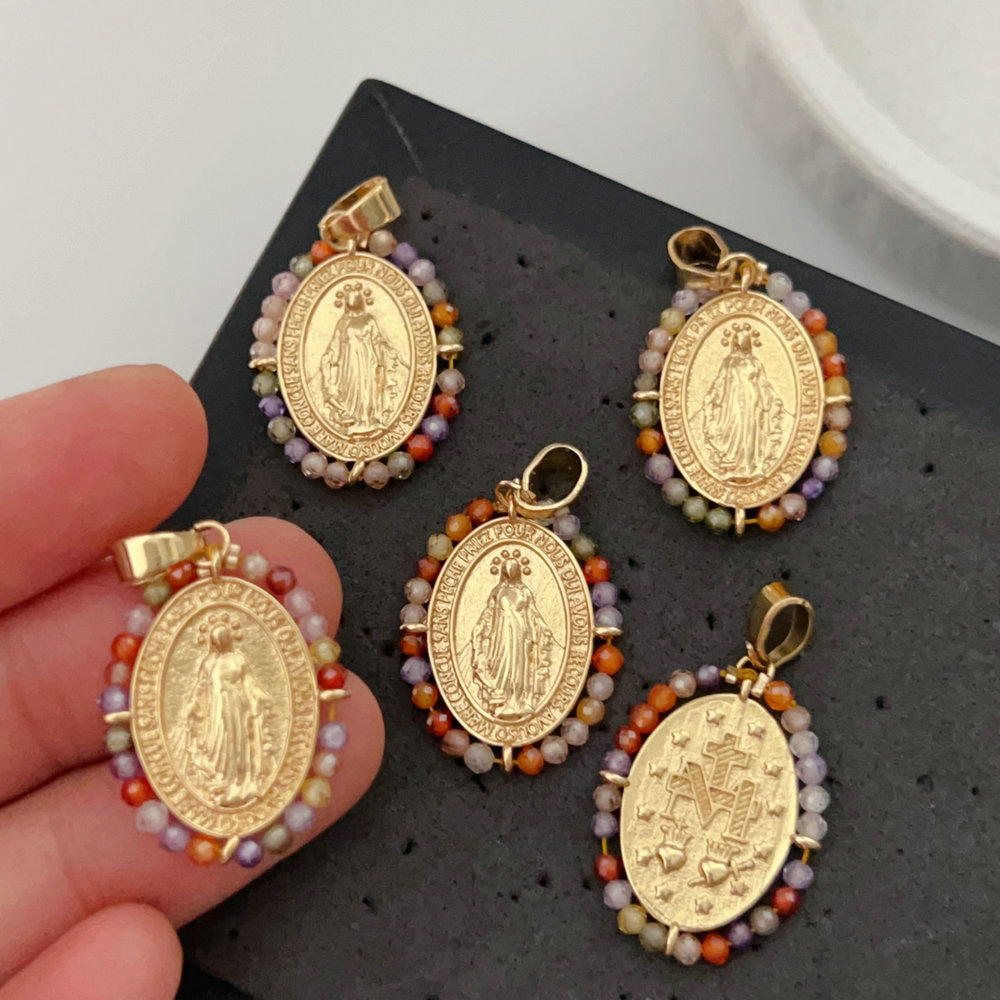 Gemstone oval religious pendant