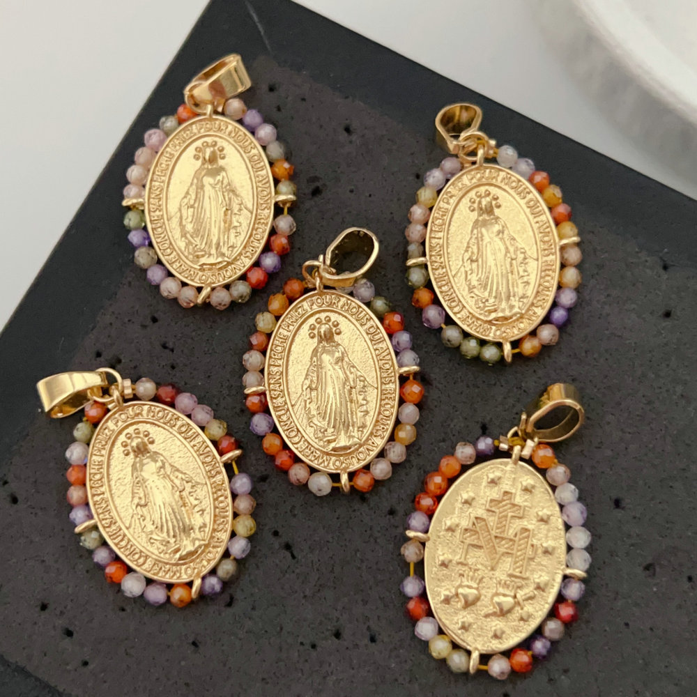 Gemstone oval religious pendant