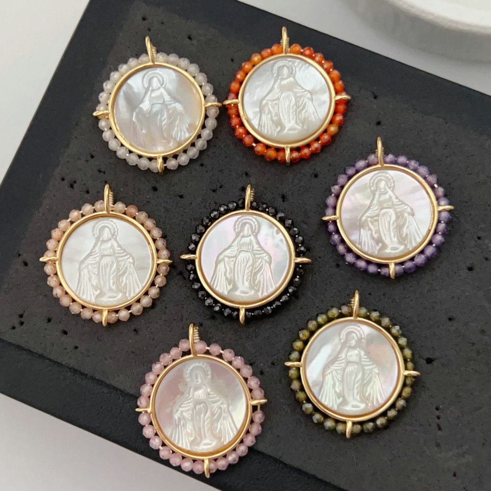 Round shell religious pendant