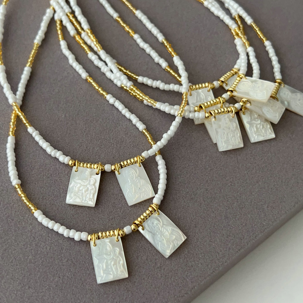 Shell mop charm necklace