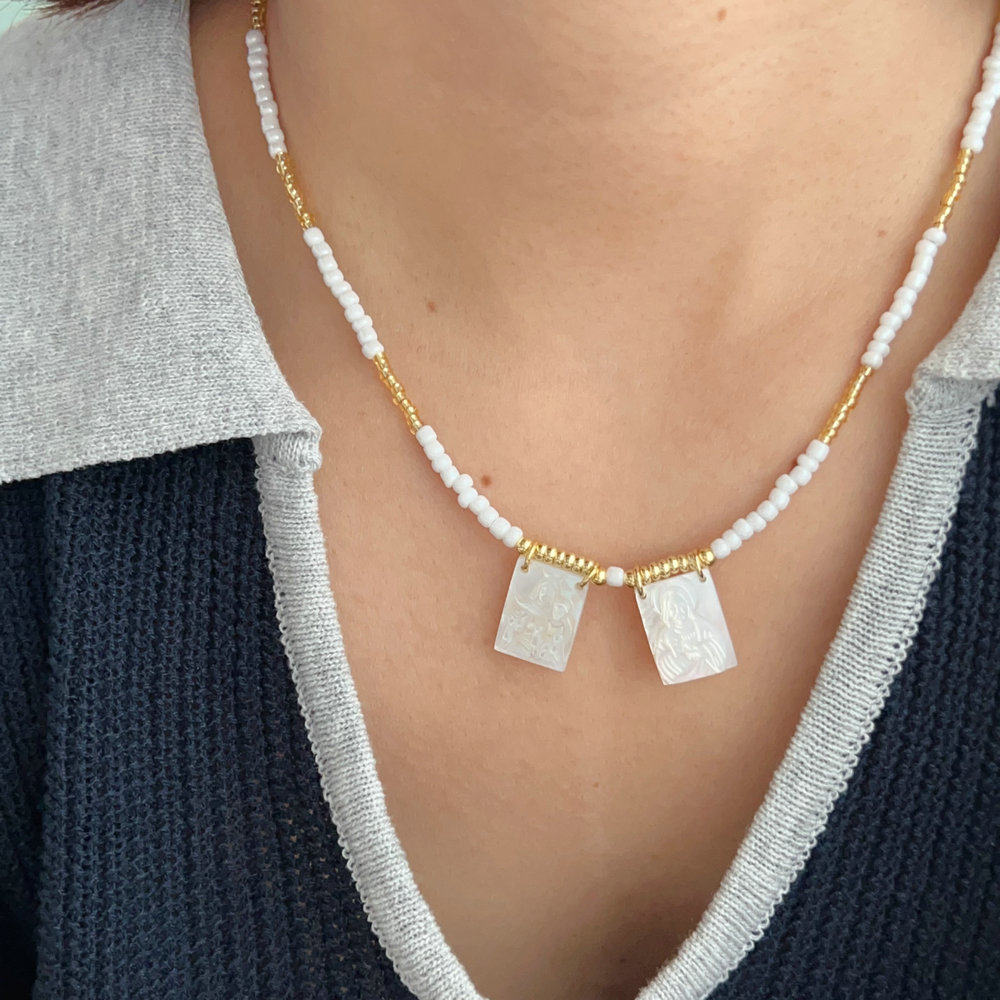 Shell mop charm necklace