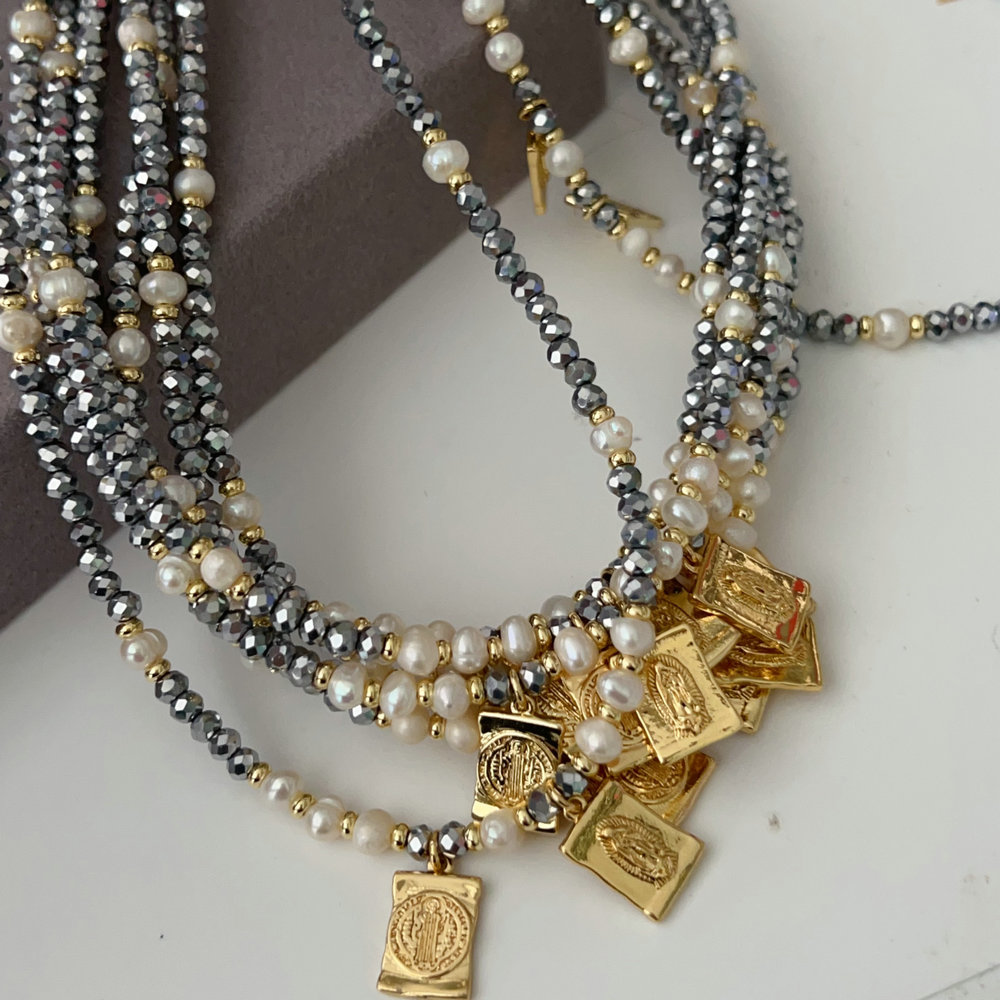 grey chinese crystal necklace with charm