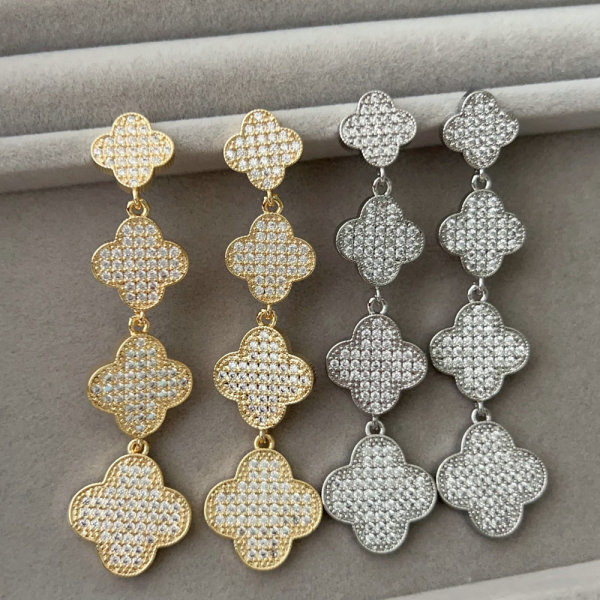 Pave zircon clover earrings