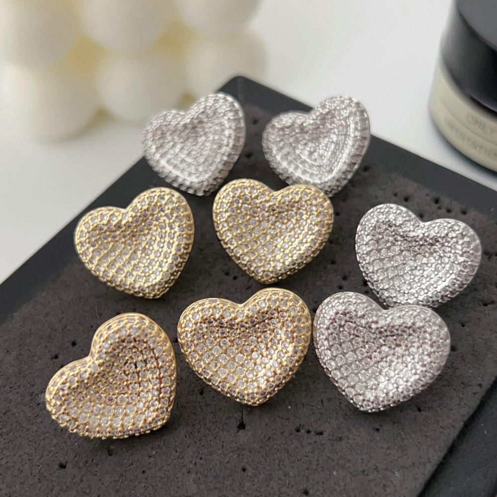 Pave zircon heart earrings
