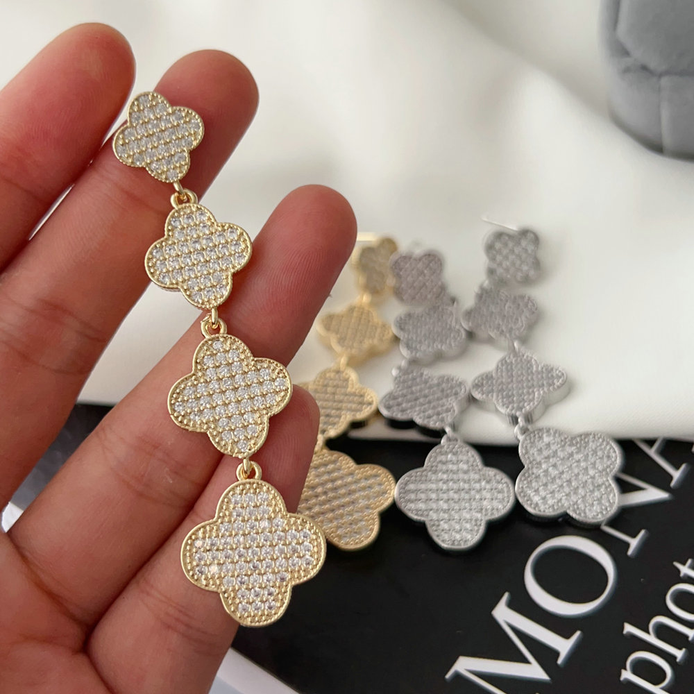 Pave zircon clover earrings