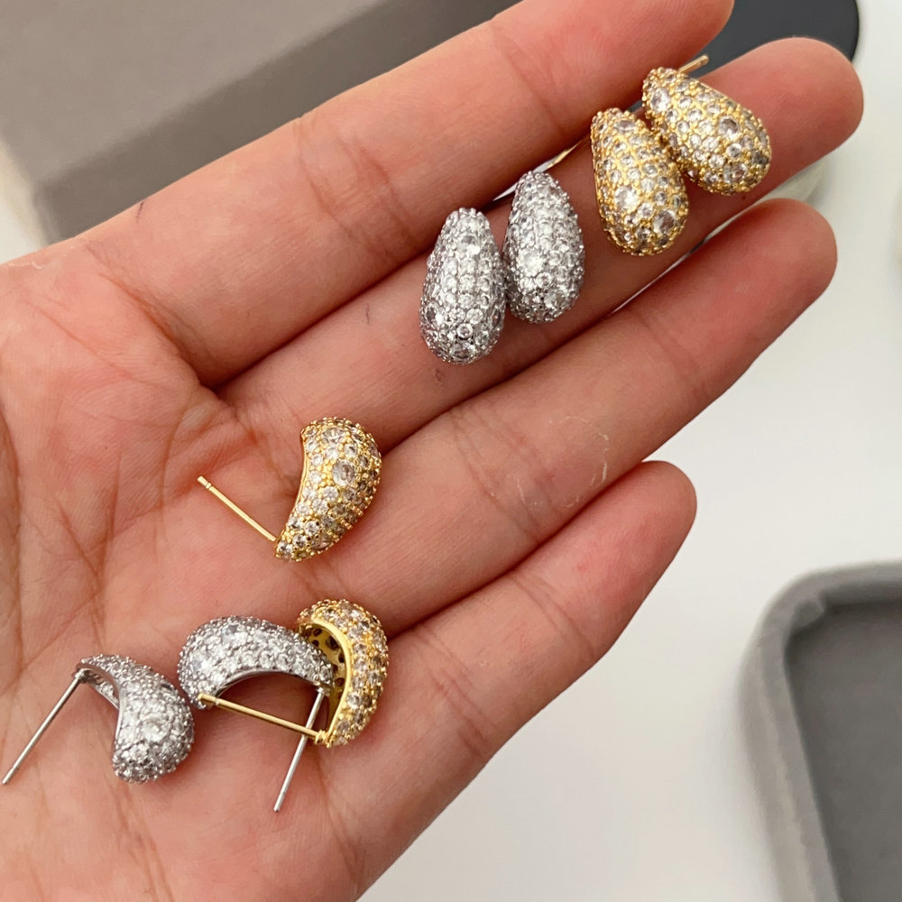 Small pave zircon teardrop earrings