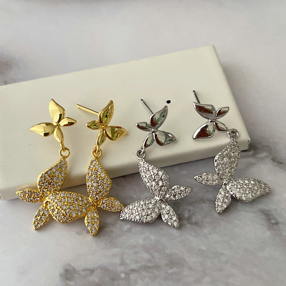 Pave zircon butterfly earrings