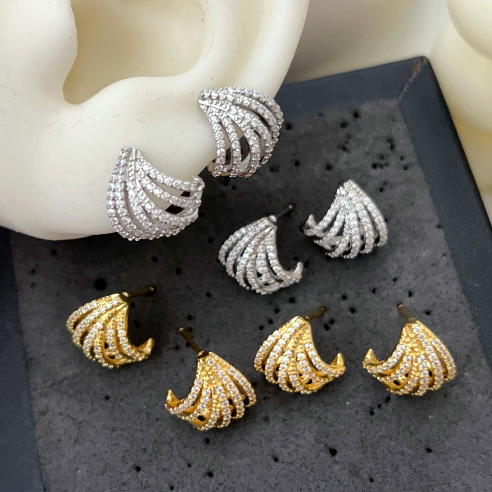 Pave zircon fan earrings