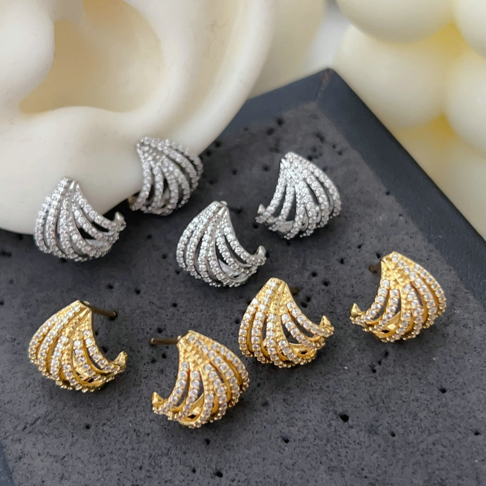 Pave zircon fan earrings