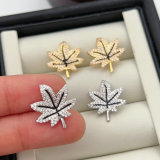 Pave maple leaves earrings