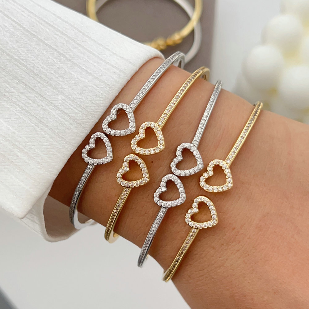 Pave heart bangle