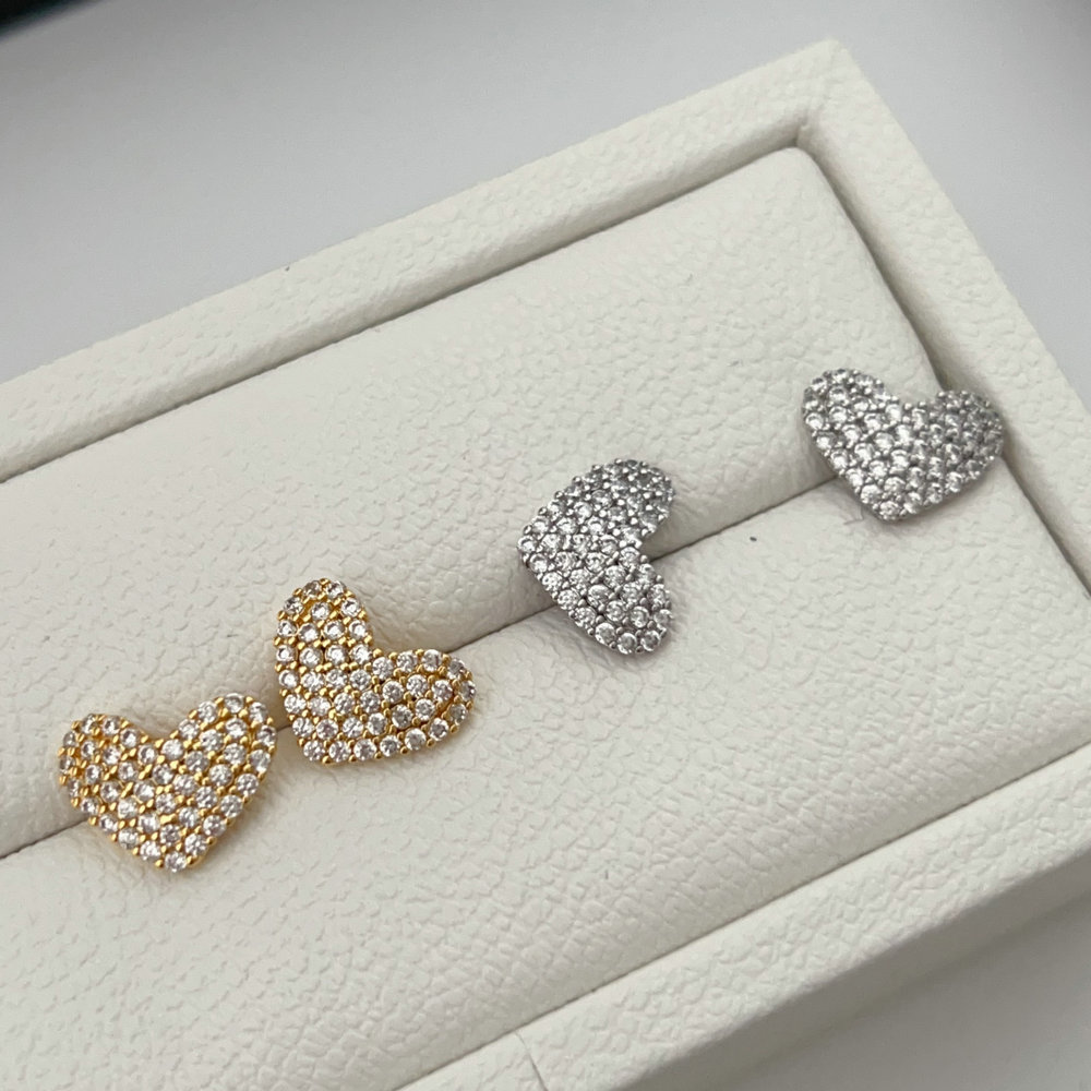 Pave zircon heart earrings