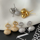 Pave zircon oval drop earrings
