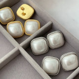 Chunky square pearl earrings