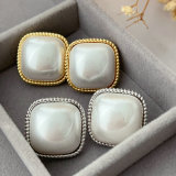 Chunky square pearl earrings
