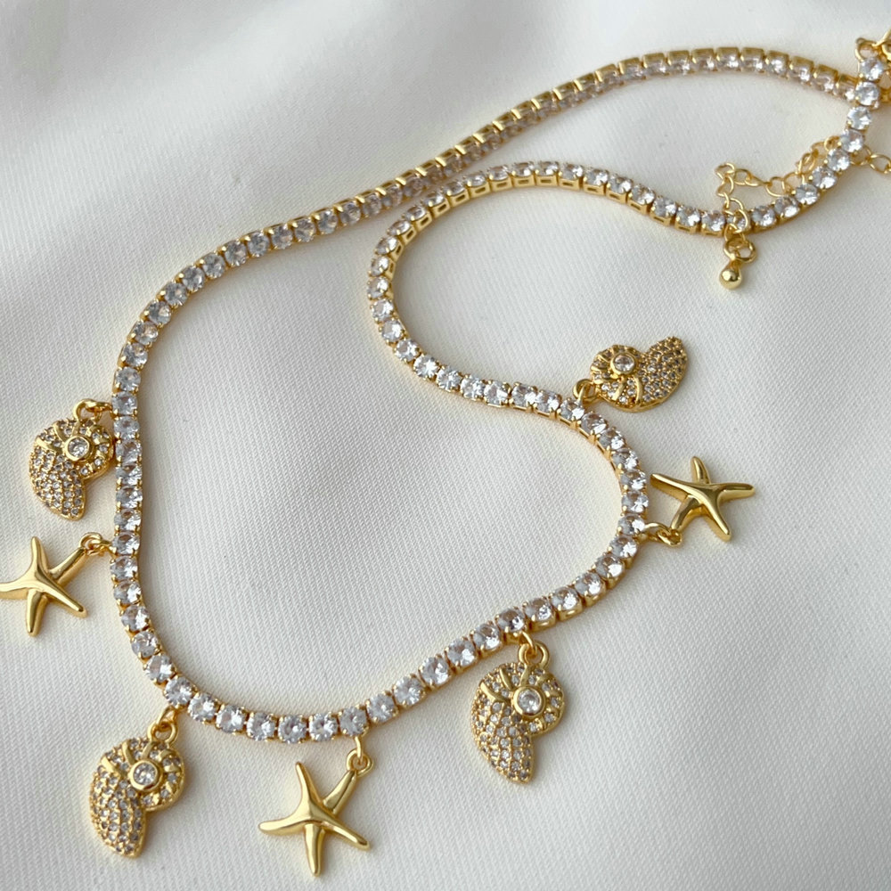 Shell charm tennis chain necklace