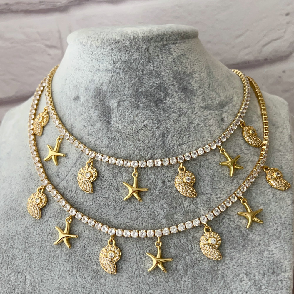 Shell charm tennis chain necklace